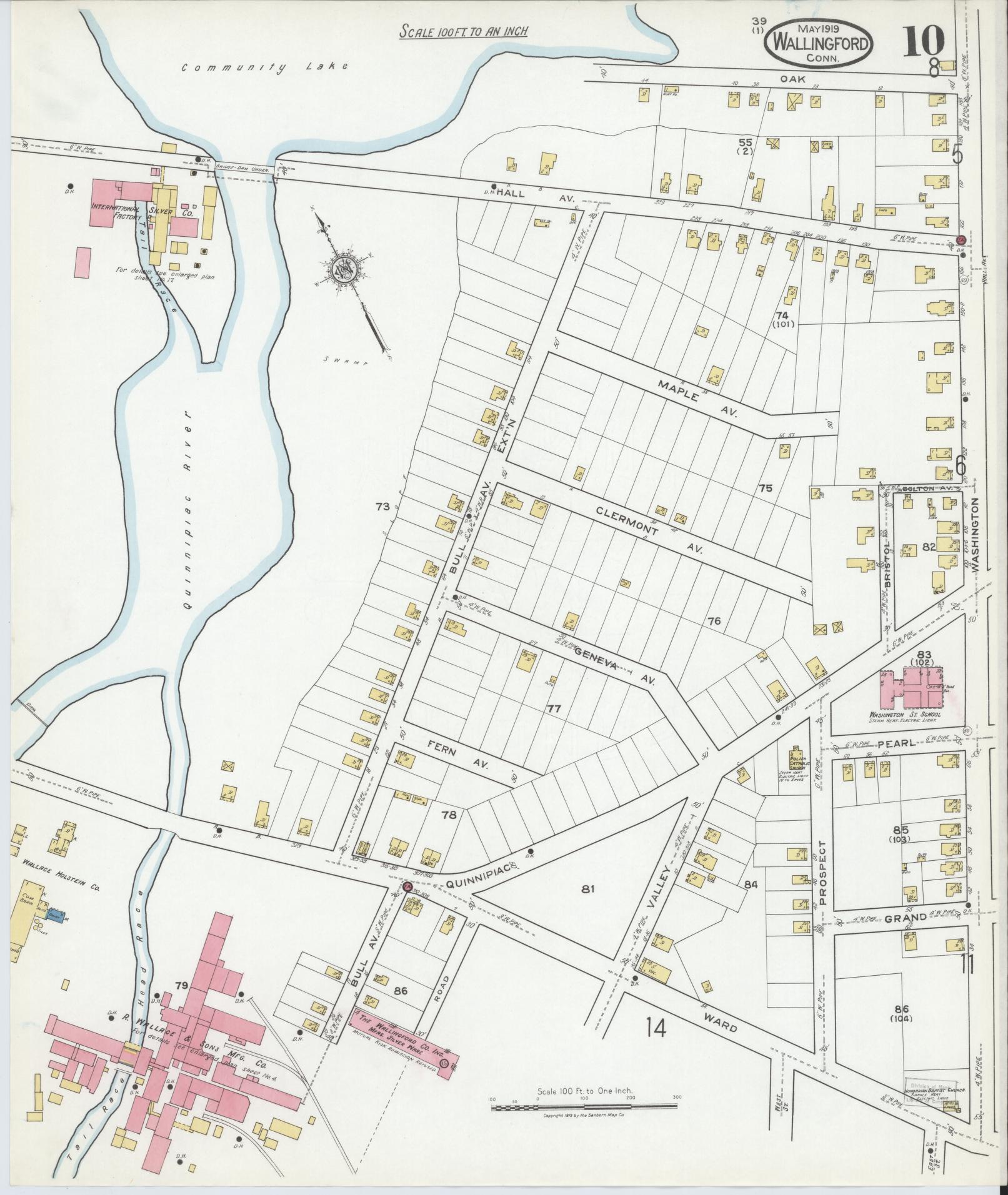 Sanborn Fire Insurance Map from Wallingford, New Haven County, Connecticut (1919), Sheet #0010 - Complete Map Set gallery image, historic Sanborn map, vintage wall art, Connecticut Connecticut