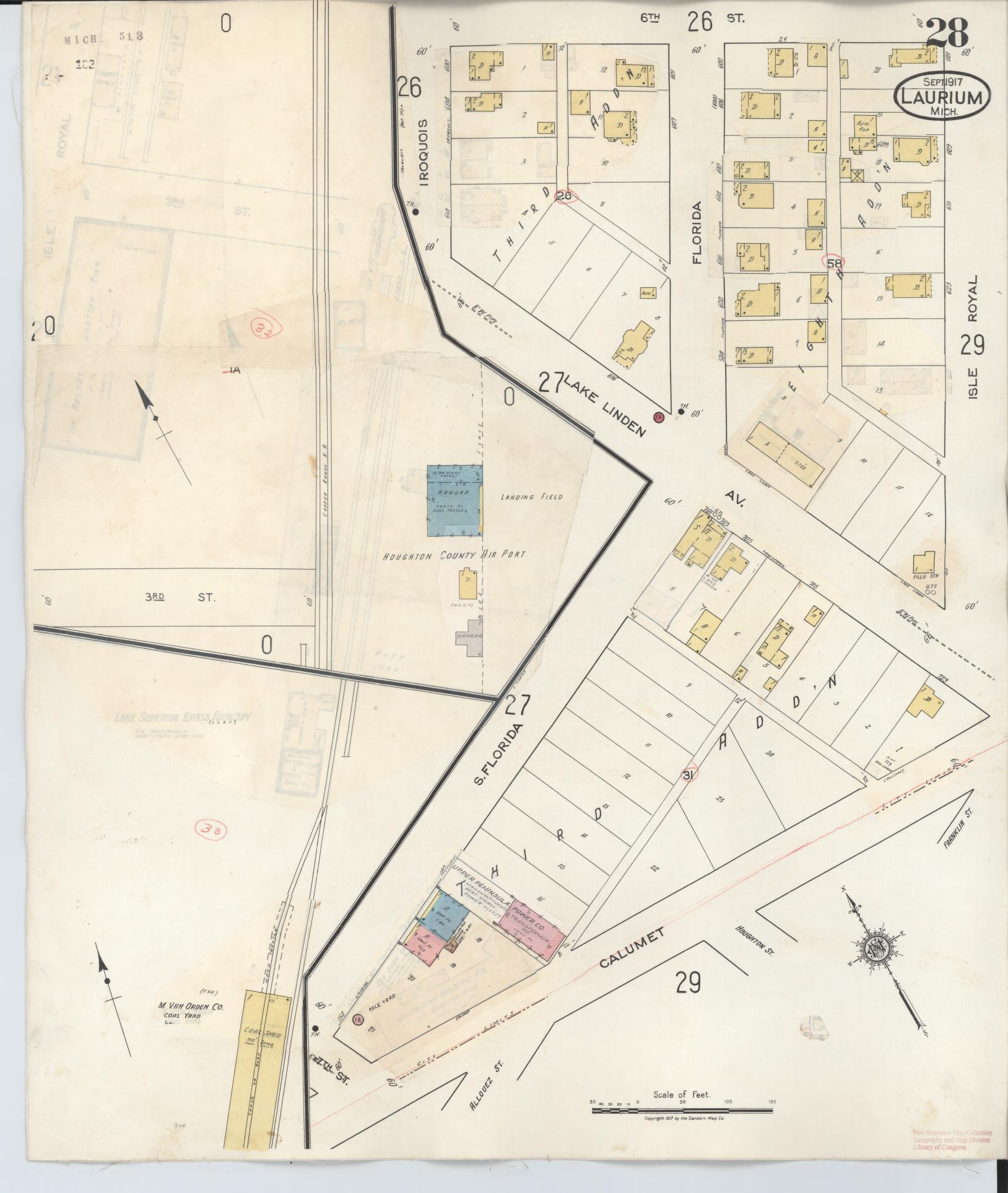 Sanborn Fire Insurance Map from Laurium, Houghton County, Michigan (1949), Sheet #0028 - Complete Map Set gallery image, historic Sanborn map, vintage wall art, Michigan Michigan