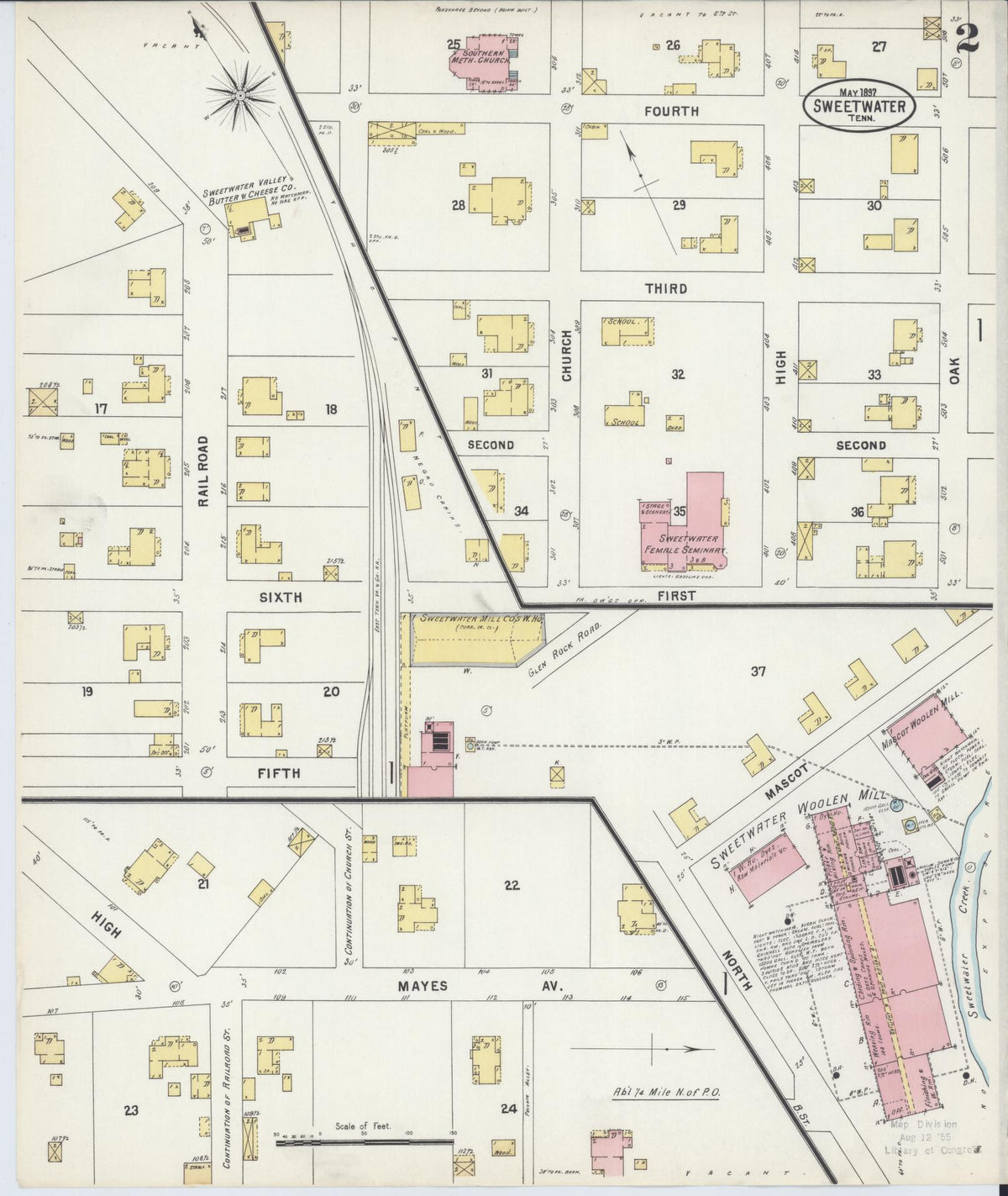Sanborn Fire Insurance Map from Sweetwater, Monroe County, Tennessee (1897), Sheet #0002 - Complete Map Set gallery image, historic Sanborn map, vintage wall art, Tennessee Tennessee