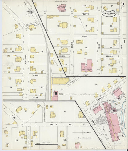 Sanborn Fire Insurance Map from Sweetwater, Monroe County, Tennessee (1897), Sheet #0002 - Complete Map Set gallery image, historic Sanborn map, vintage wall art, Tennessee Tennessee