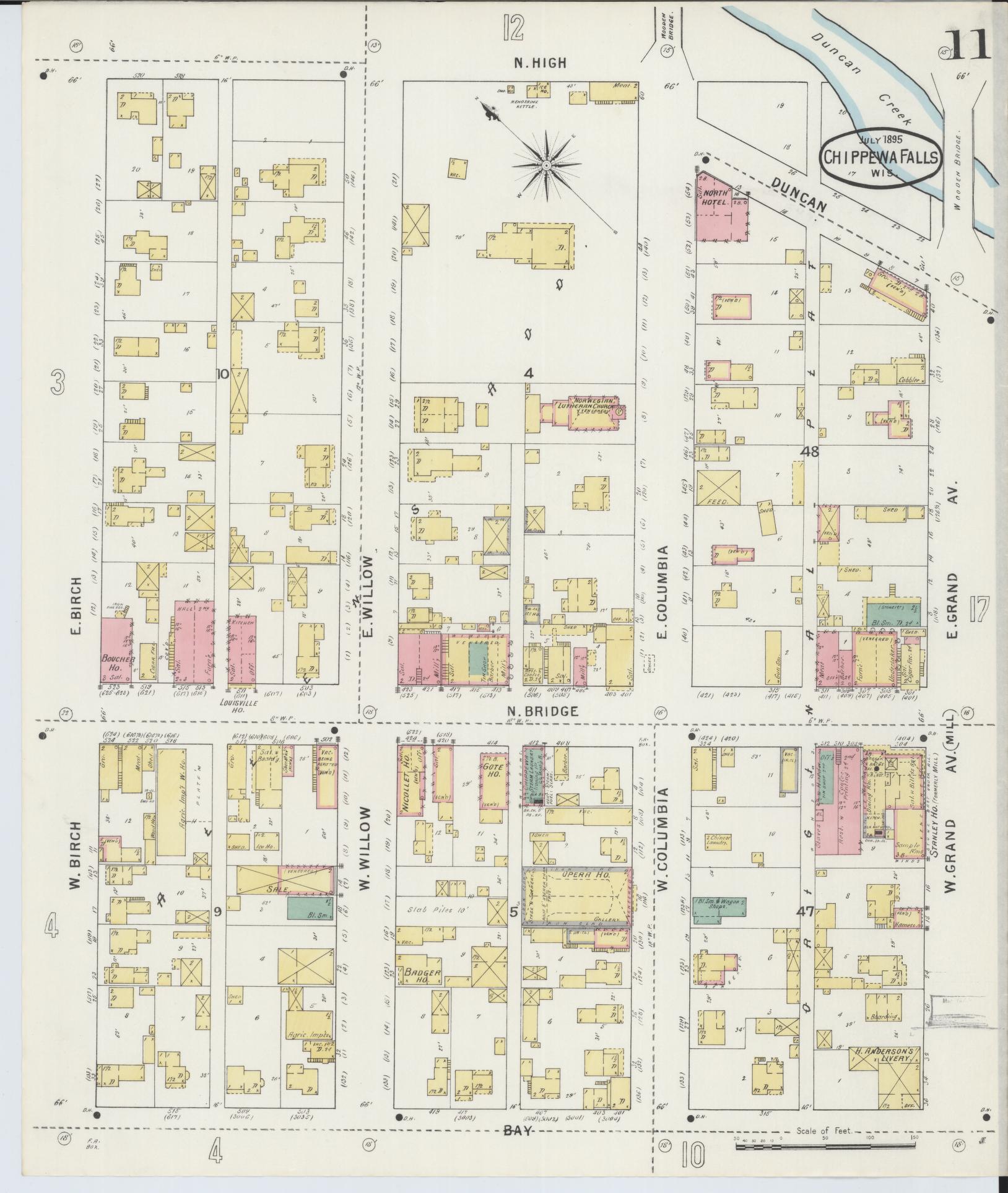 Sanborn Fire Insurance Map from Chippewa Falls, Chippewa County, Wisconsin (1895), Sheet #0011 - Historic Sanborn Fire Insurance Map Print, vintage old map wall art, antique decor, genealogy gift, Wisconsin Wisconsin map