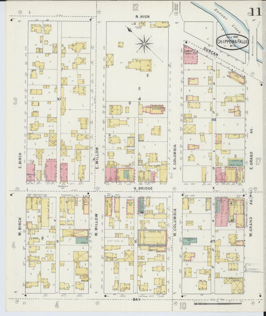 Sanborn Fire Insurance Map from Chippewa Falls, Chippewa County, Wisconsin (1895), Sheet #0011 - Historic Sanborn Fire Insurance Map Print, vintage old map wall art, antique decor, genealogy gift, Wisconsin Wisconsin map