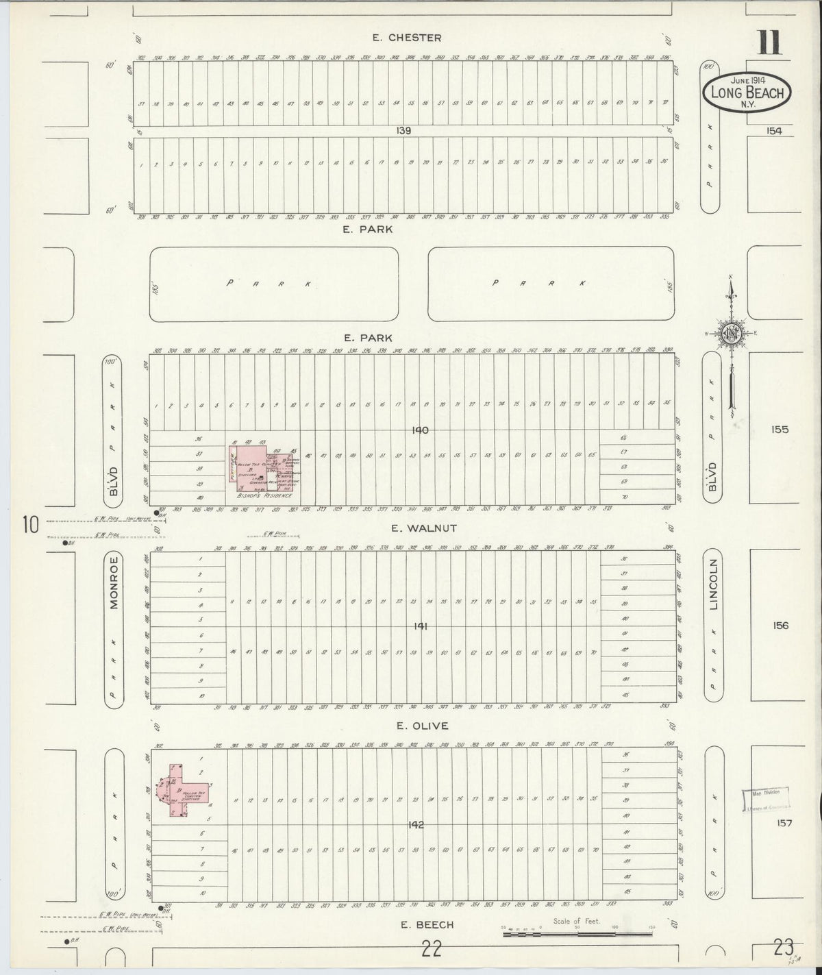 Sanborn Fire Insurance Map from Long Beach, Nassau County, New York (1914), Sheet #0011 - Complete Map Set gallery image, historic Sanborn map, vintage wall art, New York New York