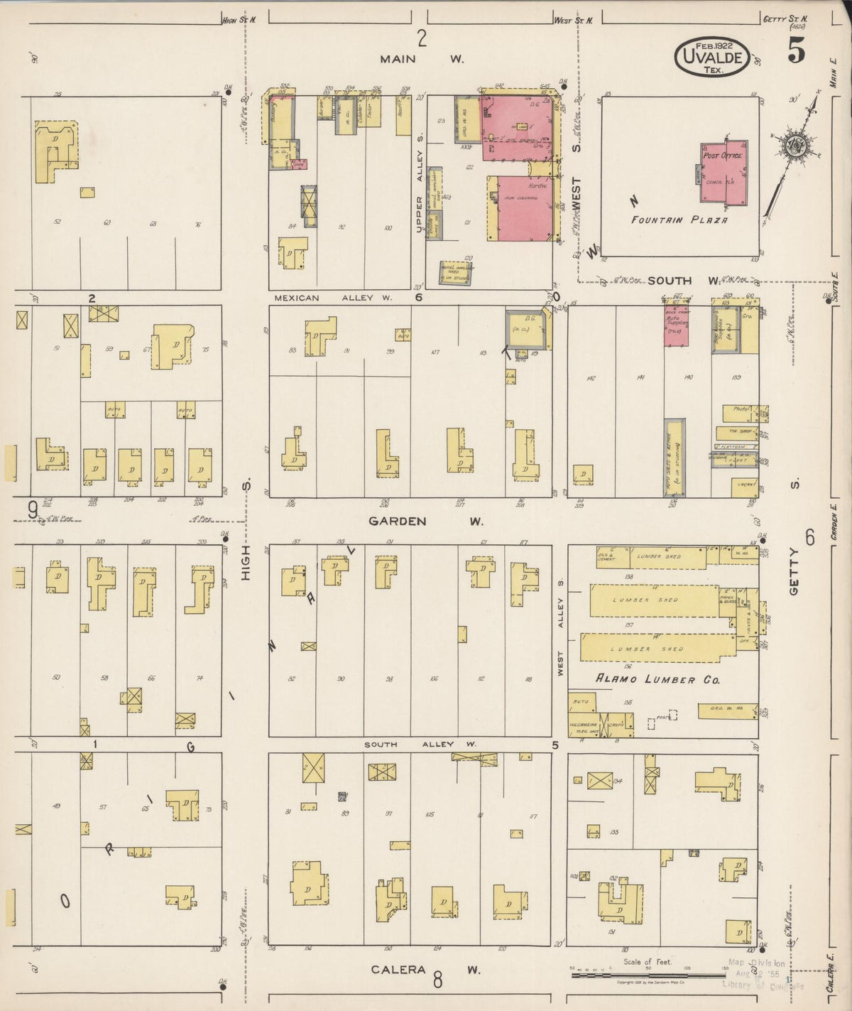 Sanborn Fire Insurance Map from Uvalde, Uvalde County, Texas (1922), Sheet #0005 - Complete Map Set gallery image, historic Sanborn map, vintage wall art, Texas Texas