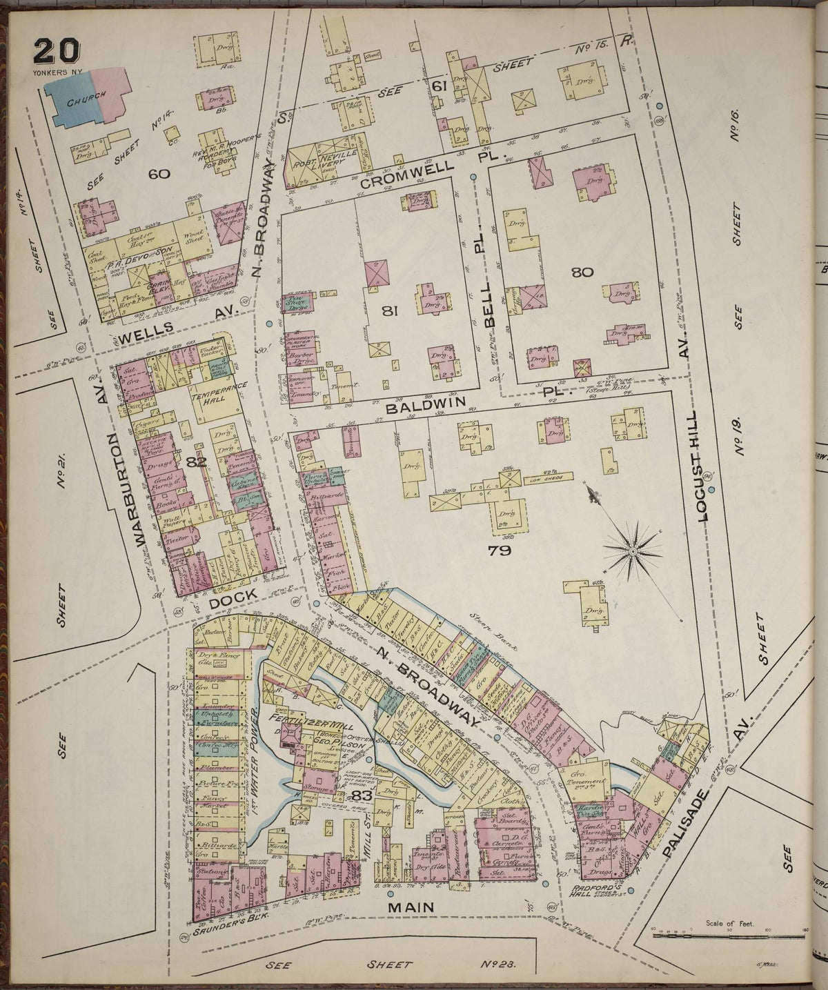 Sanborn Fire Insurance Map from Yonkers, Westchester County, New York (1886), Sheet #0020 - Historic Sanborn Fire Insurance Map Print, vintage old map wall art, antique decor, genealogy gift, New York New York map