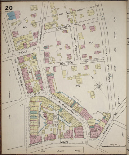 Sanborn Fire Insurance Map from Yonkers, Westchester County, New York (1886), Sheet #0020 - Historic Sanborn Fire Insurance Map Print, vintage old map wall art, antique decor, genealogy gift, New York New York map