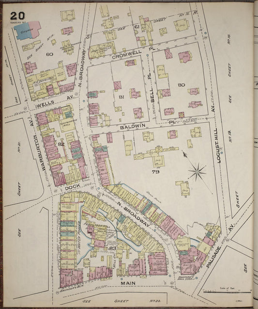 Sanborn Fire Insurance Map from Yonkers, Westchester County, New York (1886), Sheet #0020 - Historic Sanborn Fire Insurance Map Print, vintage old map wall art, antique decor, genealogy gift, New York New York map