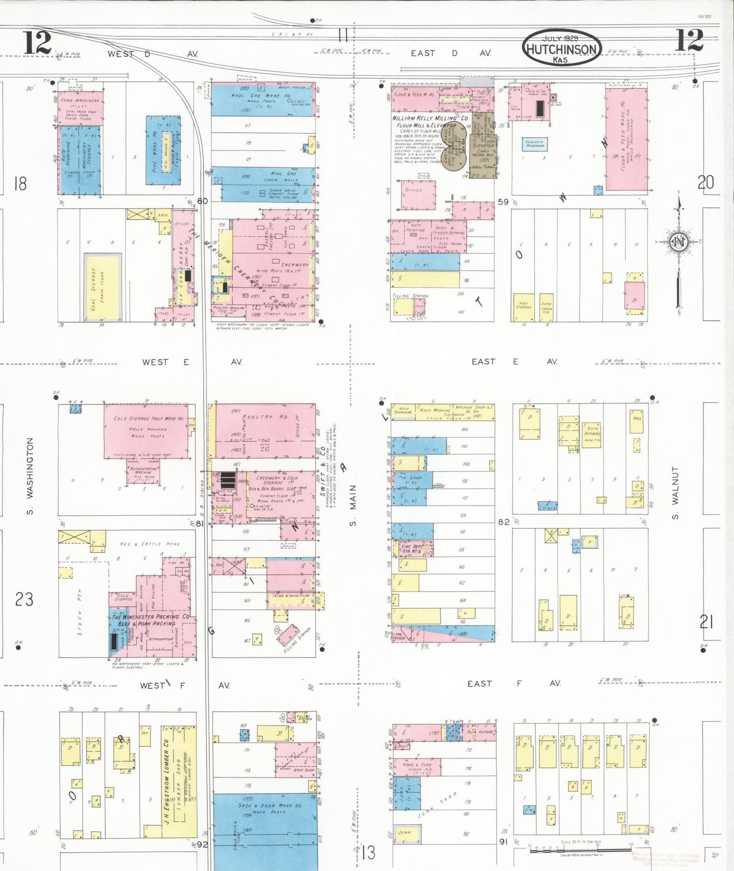 Sanborn Fire Insurance Map from Hutchinson, Reno County, Kansas (1929), Sheet #0013 - Complete Map Set gallery image, historic Sanborn map, vintage wall art, Kansas Kansas