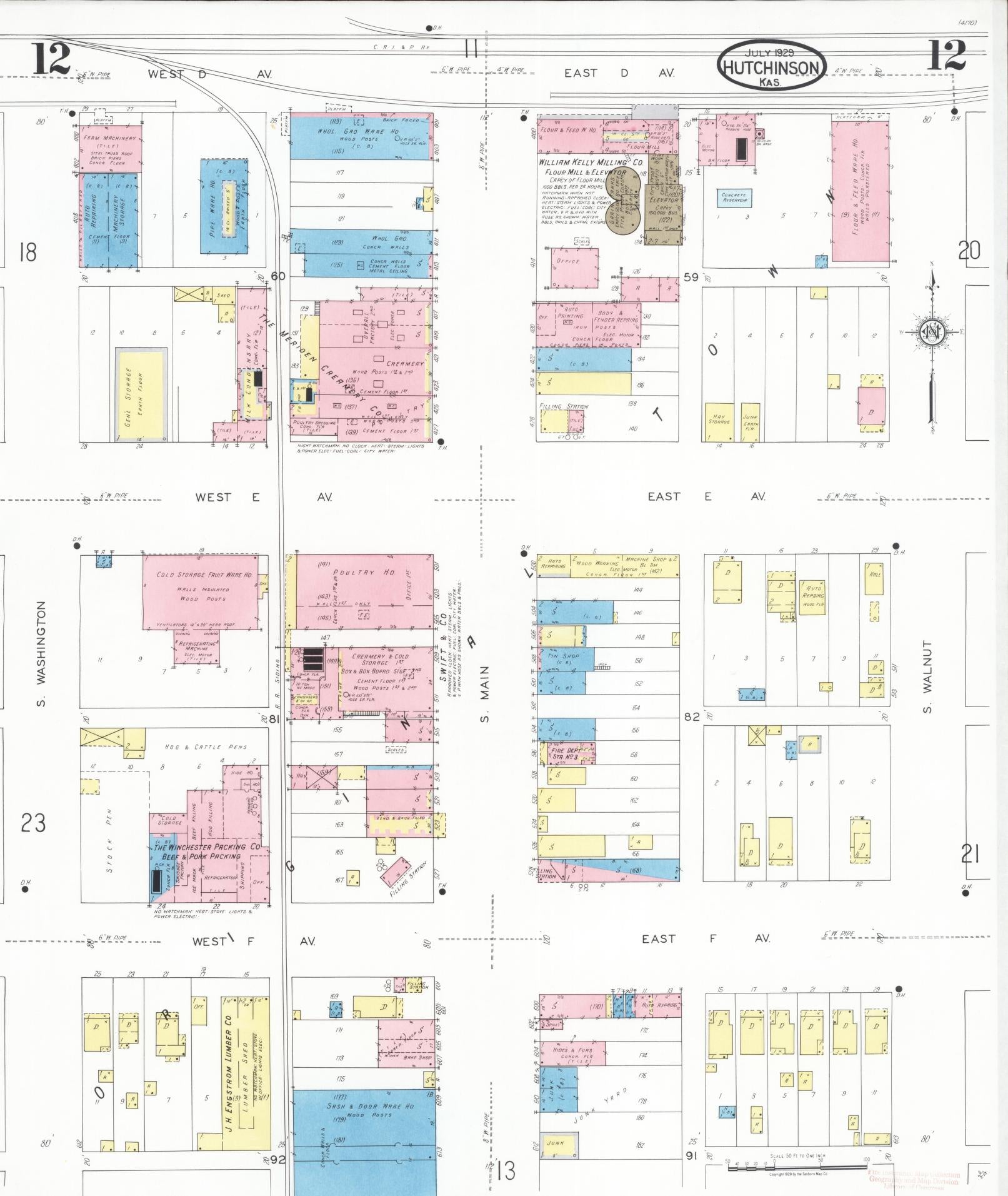Sanborn Fire Insurance Map from Hutchinson, Reno County, Kansas (1929), Sheet #0013 - Complete Map Set gallery image, historic Sanborn map, vintage wall art, Kansas Kansas