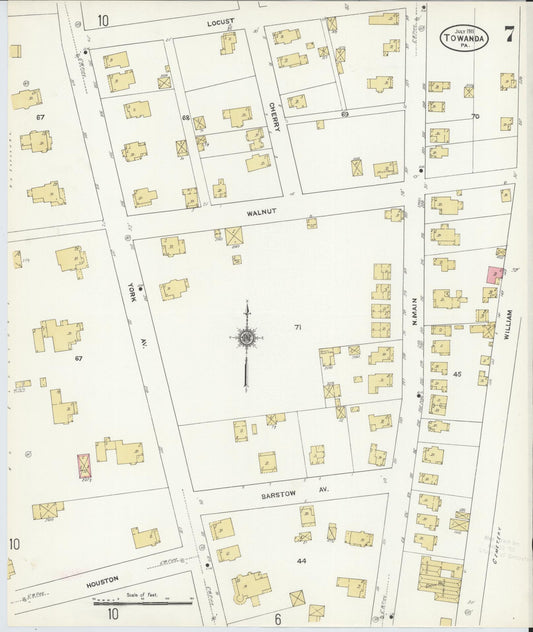 Sanborn Fire Insurance Map from Towanda, Bradford County, Pennsylvania (1911), Sheet #0007 - Historic Sanborn Fire Insurance Map Print, vintage old map wall art, antique decor, genealogy gift, Pennsylvania Pennsylvania map