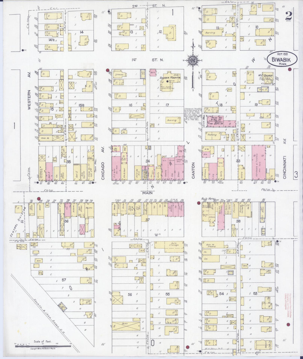 Sanborn Fire Insurance Map from Biwabik, Saint Louis County, Minnesota (1921), Sheet #0002 - Historic Sanborn Fire Insurance Map Print, vintage old map wall art, antique decor, genealogy gift, Minnesota Minnesota map