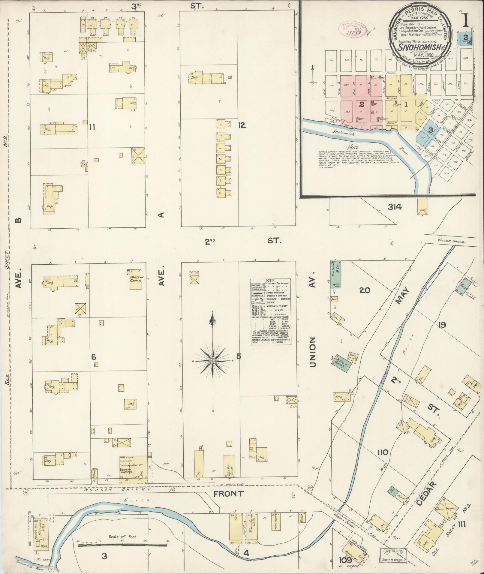 Sanborn Fire Insurance Map from Snohomish, Snohomish County, Washington (1890), Sheet #0001 - Complete Map Set gallery image, historic Sanborn map, vintage wall art, Washington Washington