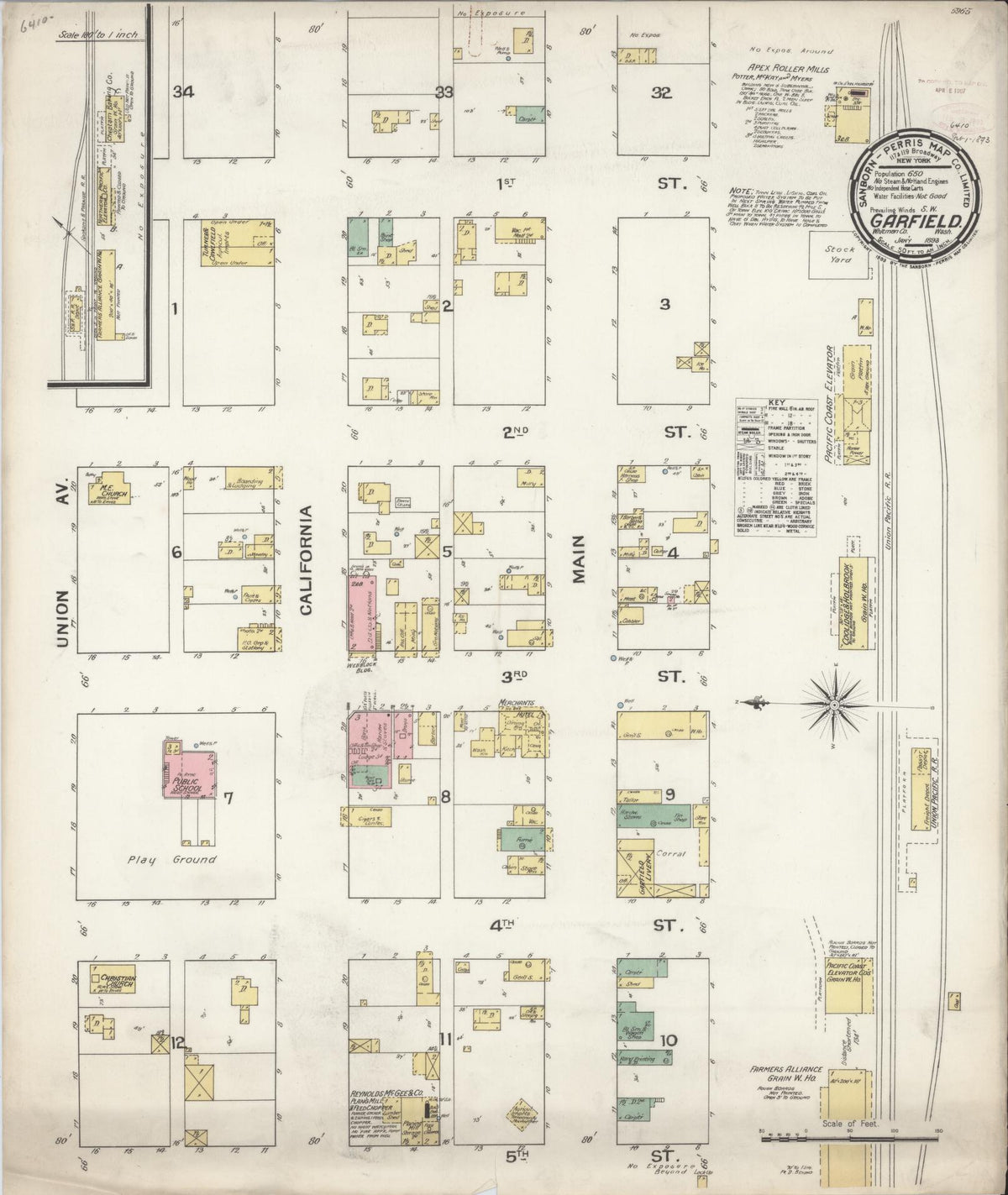 Sanborn Fire Insurance Map from Garfield, Whitman County, Washington (1893), Sheet #0001 - Historic Sanborn Fire Insurance Map Print, vintage old map wall art, antique decor, genealogy gift, Washington Washington map