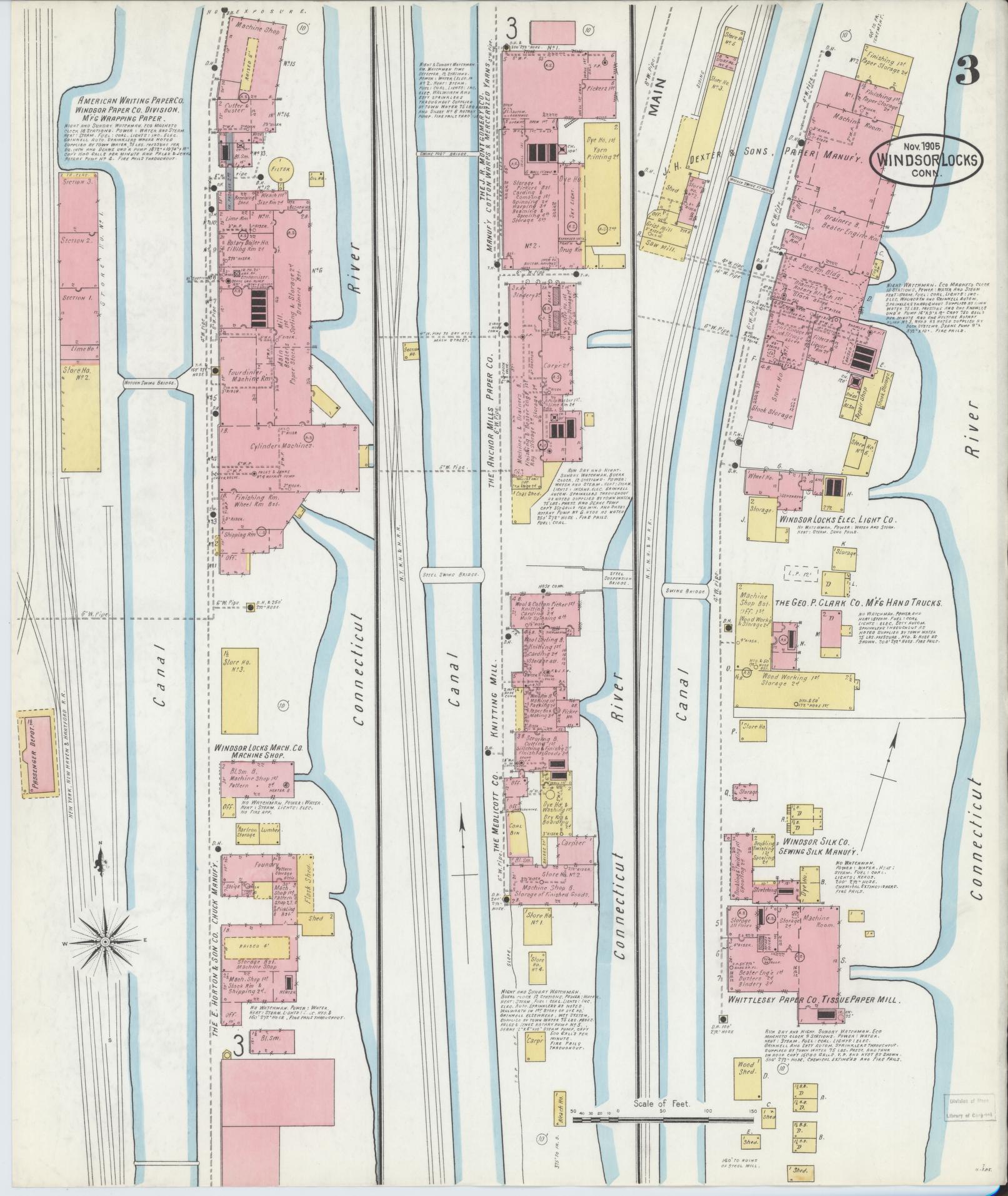 Sanborn Fire Insurance Map from Windsor Locks, Hartford County, Connecticut (1905), Sheet #0003 - Complete Map Set gallery image, historic Sanborn map, vintage wall art, Connecticut Connecticut