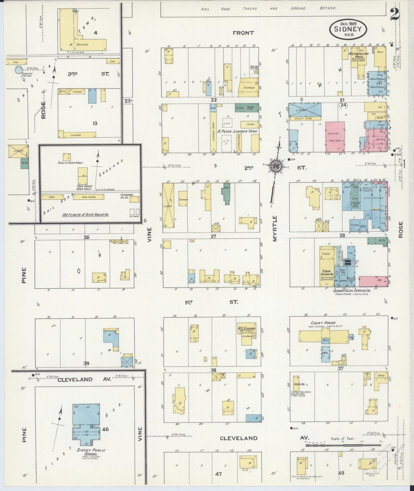 Sanborn Fire Insurance Map from Sidney, Cheyenne County, Nebraska (1909), Sheet #0002 - Historic Sanborn Fire Insurance Map Print, vintage old map wall art, antique decor, genealogy gift, Nebraska Nebraska map