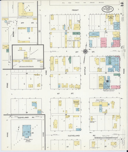 Sanborn Fire Insurance Map from Sidney, Cheyenne County, Nebraska (1909), Sheet #0002 - Historic Sanborn Fire Insurance Map Print, vintage old map wall art, antique decor, genealogy gift, Nebraska Nebraska map