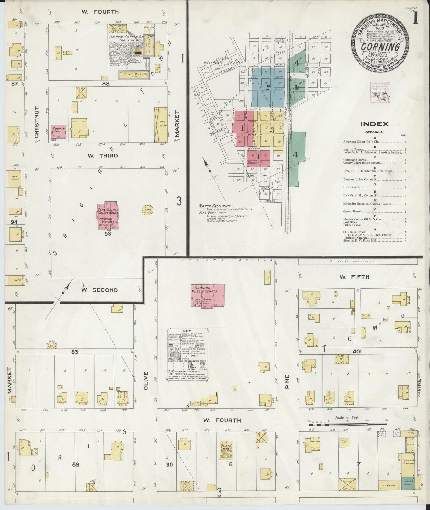Sanborn Fire Insurance Map from Corning, Clay County, Arkansas (1908), Sheet #0001 - Historic Sanborn Fire Insurance Map Print, vintage old map wall art, antique decor, genealogy gift, Arkansas Arkansas map