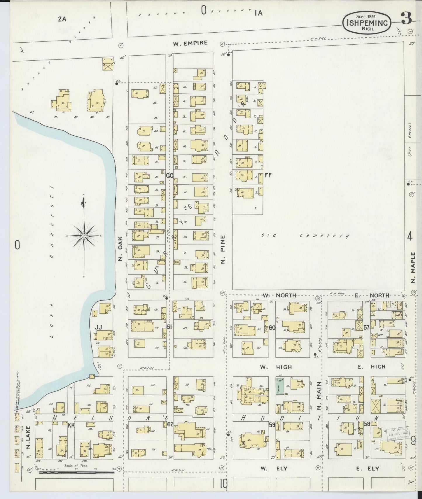 Sanborn Fire Insurance Map from Ishpeming, Marquette County, Michigan (1897), Sheet #0003 - Historic Sanborn Fire Insurance Map Print, vintage old map wall art, antique decor, genealogy gift, Michigan Michigan map