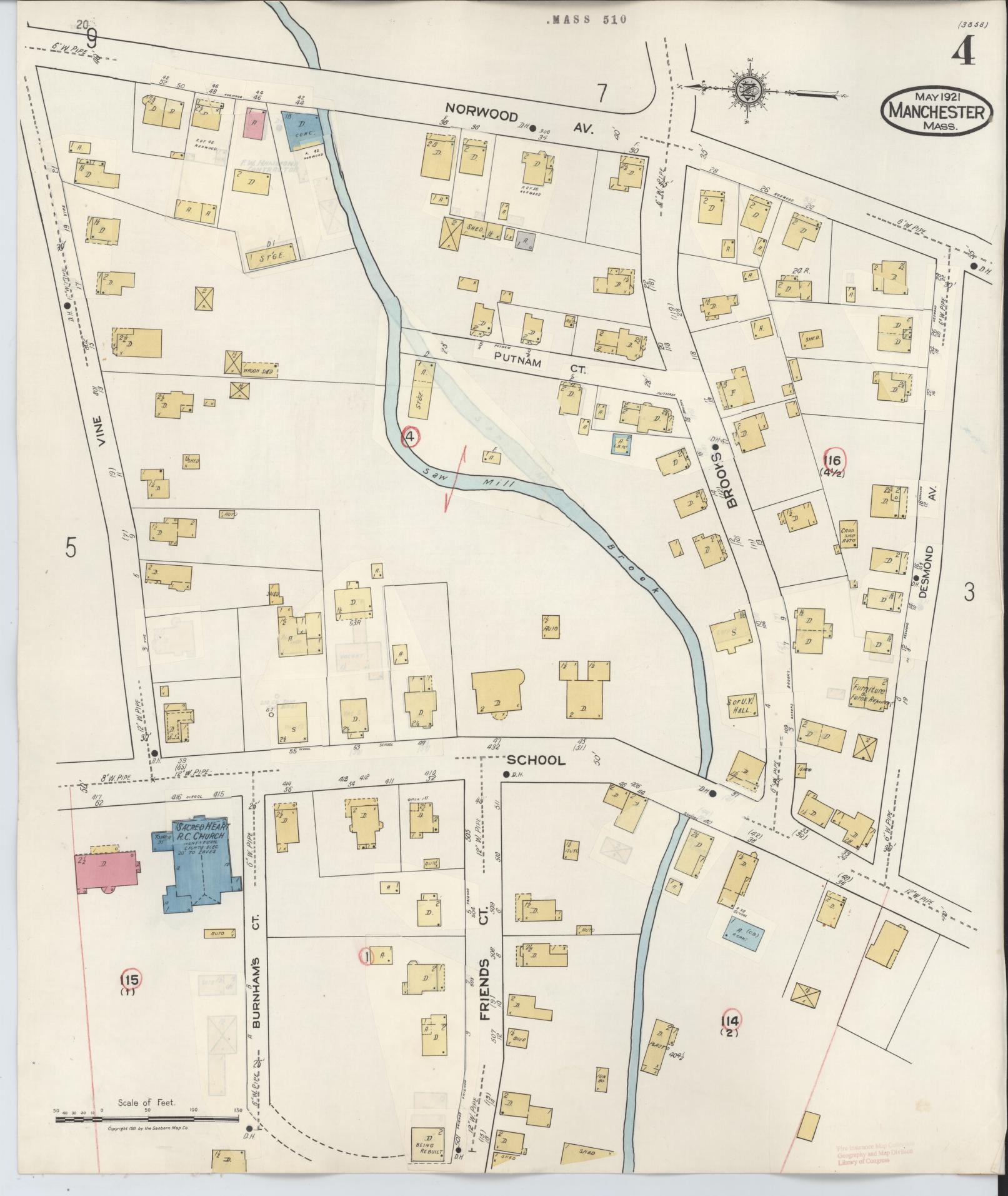 Sanborn Fire Insurance Map from Manchester, Essex County, Massachusetts (1941), Sheet #0004 - Historic Sanborn Fire Insurance Map Print, vintage old map wall art, antique decor, genealogy gift, Massachusetts Massachusetts map