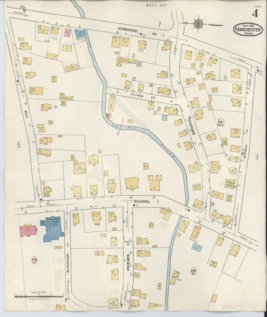 Sanborn Fire Insurance Map from Manchester, Essex County, Massachusetts (1941), Sheet #0004 - Historic Sanborn Fire Insurance Map Print, vintage old map wall art, antique decor, genealogy gift, Massachusetts Massachusetts map