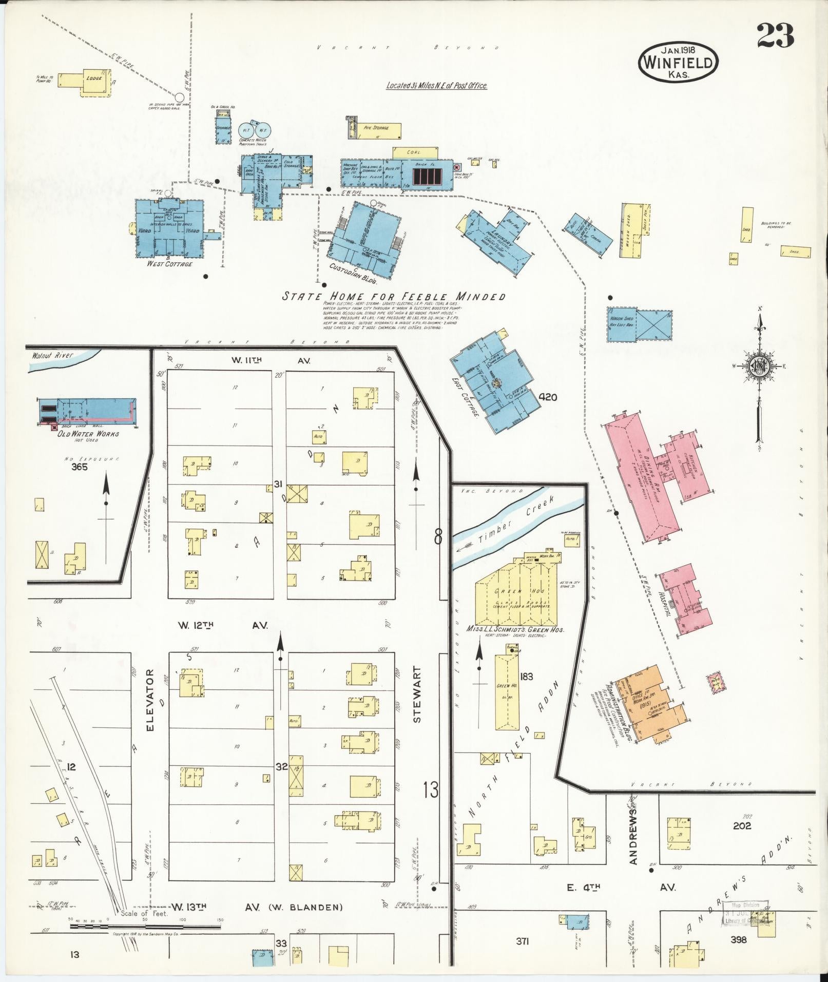 Sanborn Fire Insurance Map from Winfield, Cowley County, Kansas (1918), Sheet #0023 - Complete Map Set gallery image, historic Sanborn map, vintage wall art, Kansas Kansas