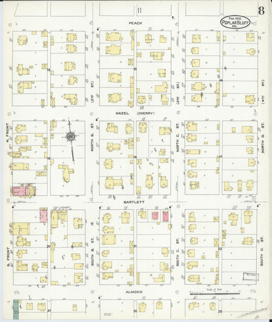 Sanborn Fire Insurance Map from Poplar Bluff, Butler County, Missouri (1910), Sheet #0008 - Historic Sanborn Fire Insurance Map Print, vintage old map wall art, antique decor, genealogy gift, Missouri Missouri map