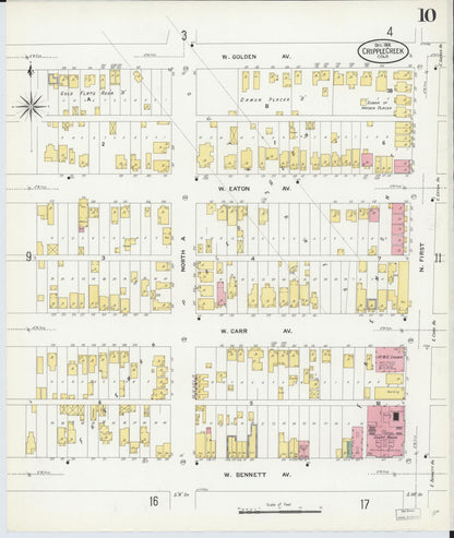 Sanborn Fire Insurance Map from Cripple Creek, Teller County, Colorado (1908), Sheet #0010 - Complete Map Set gallery image, historic Sanborn map, vintage wall art, Colorado Colorado