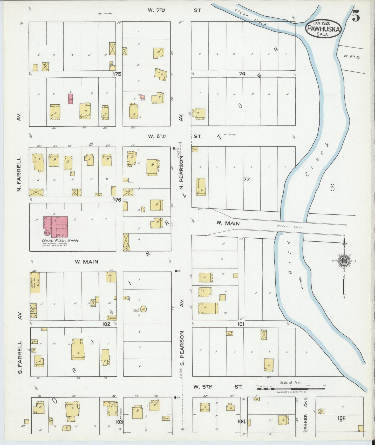Sanborn Fire Insurance Map from Pawhuska, Osage County, Oklahoma (1920), Sheet #0005 - Complete Map Set gallery image, historic Sanborn map, vintage wall art, Oklahoma Oklahoma