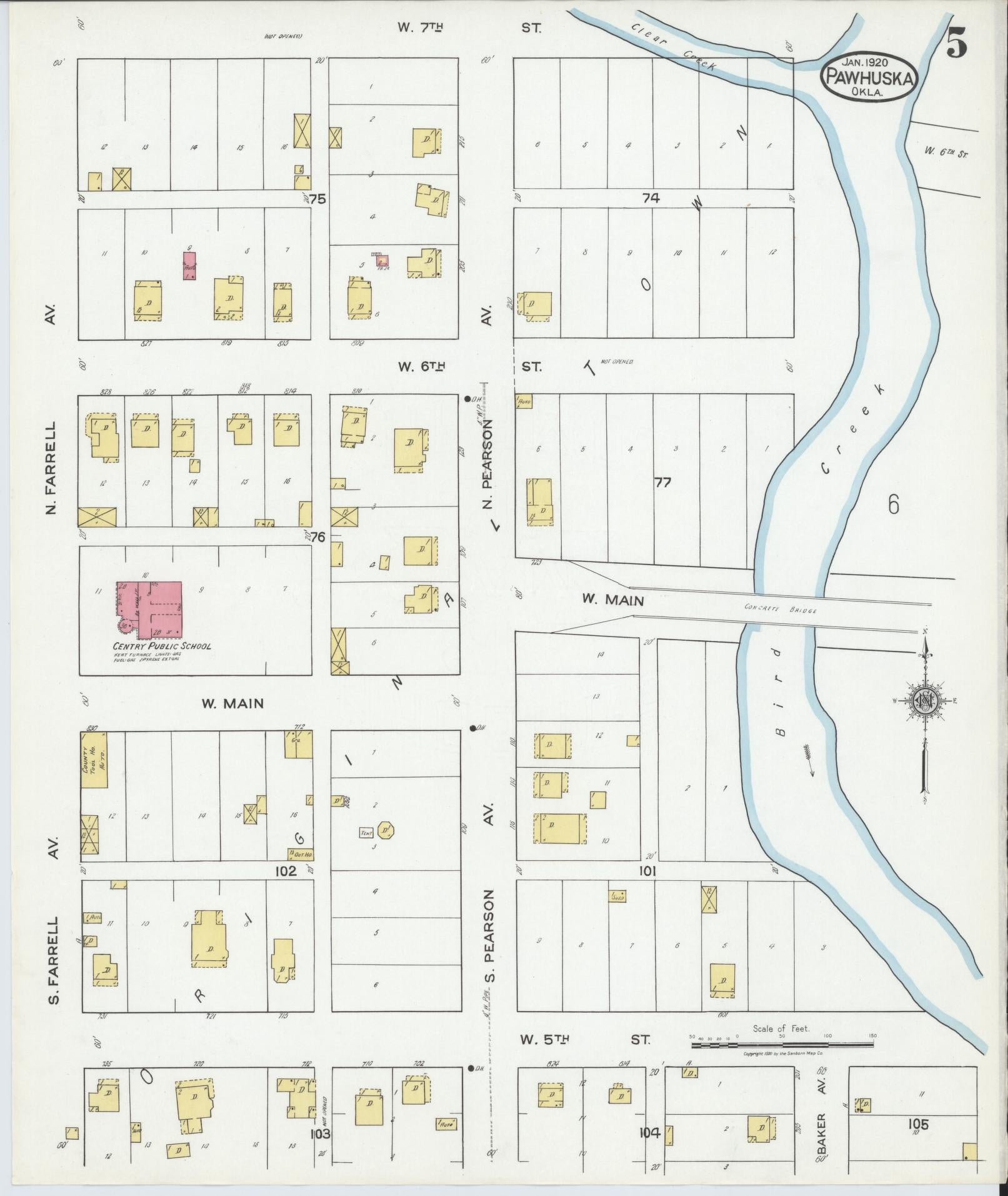 Sanborn Fire Insurance Map from Pawhuska, Osage County, Oklahoma (1920), Sheet #0005 - Complete Map Set gallery image, historic Sanborn map, vintage wall art, Oklahoma Oklahoma