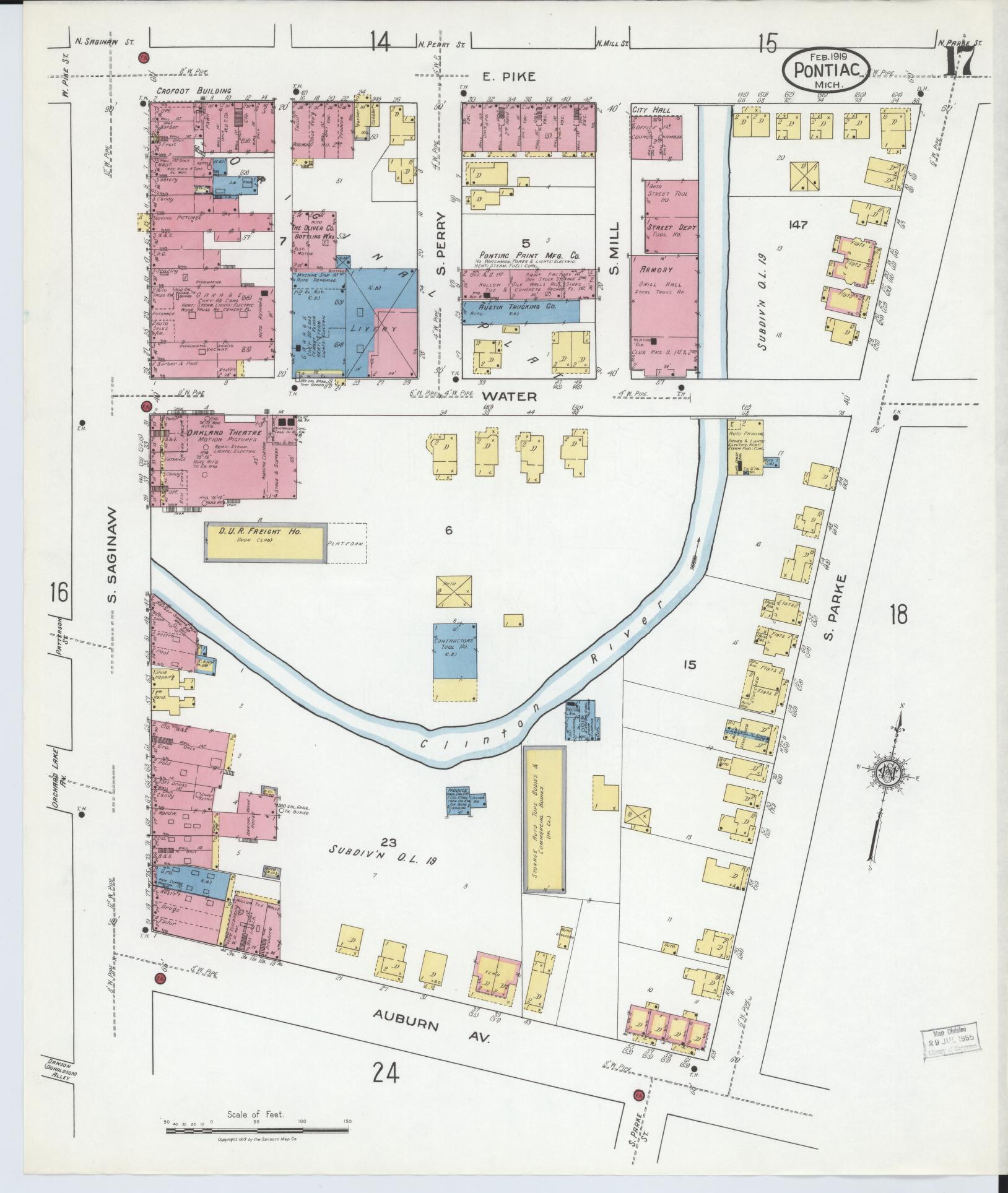 Sanborn Fire Insurance Map from Pontiac, Oakland County, Michigan (1919), Sheet #0017 - Complete Map Set gallery image, historic Sanborn map, vintage wall art, Michigan Michigan