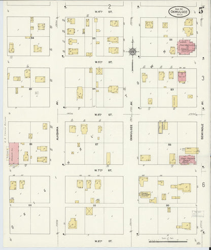 Sanborn Fire Insurance Map from Okmulgee, Okmulgee County, Oklahoma (1911), Sheet #0005 - Complete Map Set gallery image, historic Sanborn map, vintage wall art, Oklahoma Oklahoma