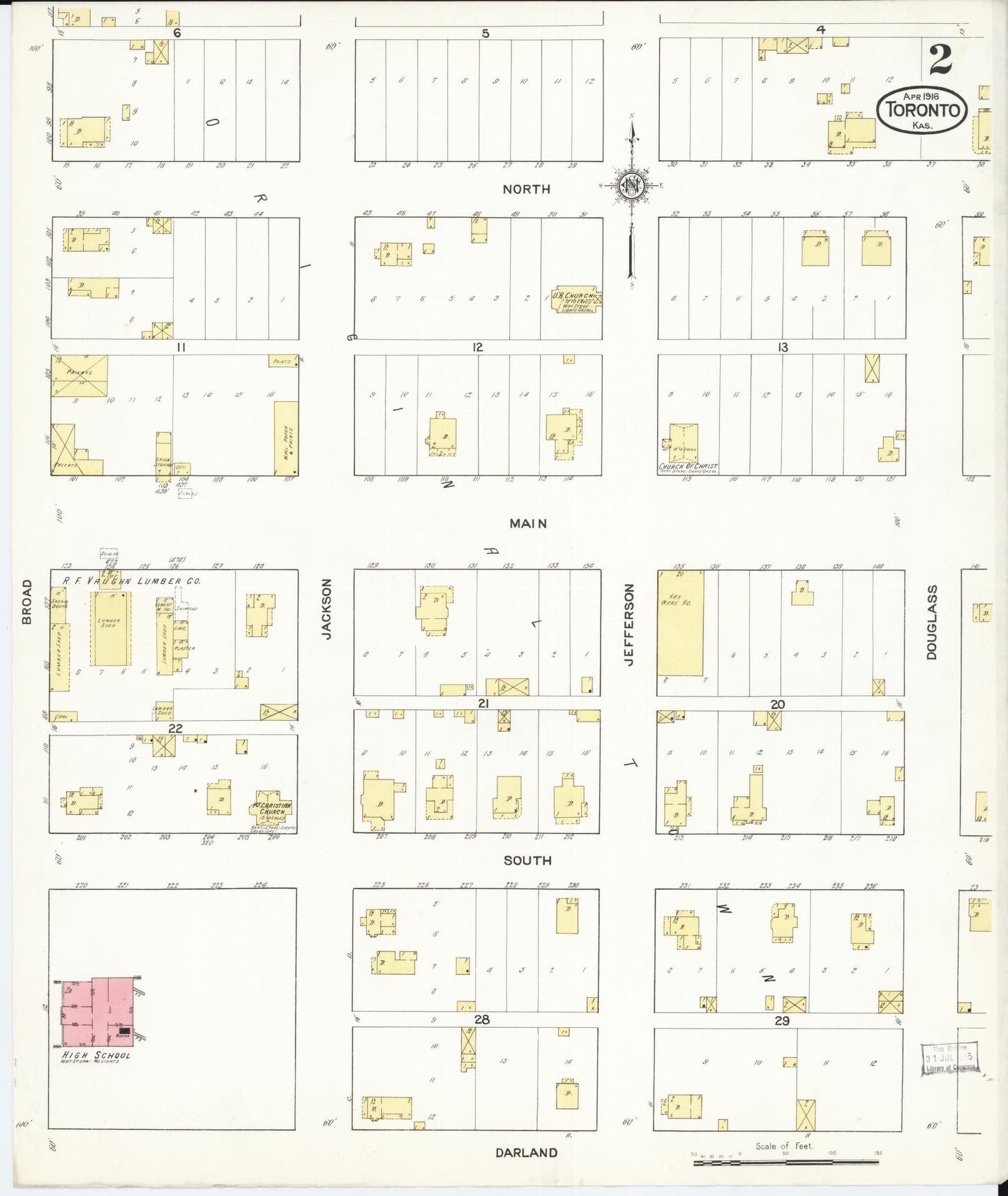 Sanborn Fire Insurance Map from Toronto, Woodson County, Kansas (1916), Sheet #0002 - Historic Sanborn Fire Insurance Map Print, vintage old map wall art, antique decor, genealogy gift, Kansas Kansas map