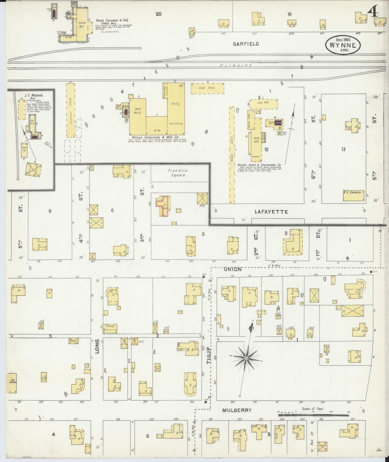 Sanborn Fire Insurance Map from Wynne, Cross County, Arkansas (1903), Sheet #0004 - Historic Sanborn Fire Insurance Map Print, vintage old map wall art, antique decor, genealogy gift, Arkansas Arkansas map