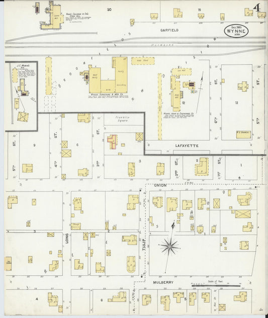 Sanborn Fire Insurance Map from Wynne, Cross County, Arkansas (1903), Sheet #0004 - Historic Sanborn Fire Insurance Map Print, vintage old map wall art, antique decor, genealogy gift, Arkansas Arkansas map