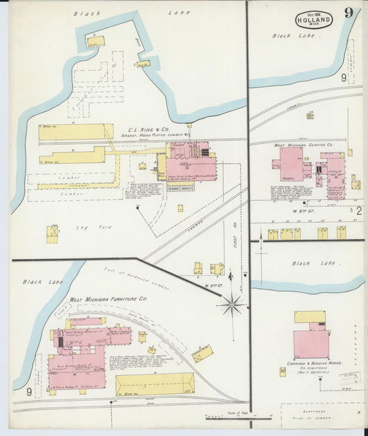 Sanborn Fire Insurance Map from Holland, Ottawa County, Michigan (1896), Sheet #0009 - Historic Sanborn Fire Insurance Map Print, vintage old map wall art, antique decor, genealogy gift, Michigan Michigan map