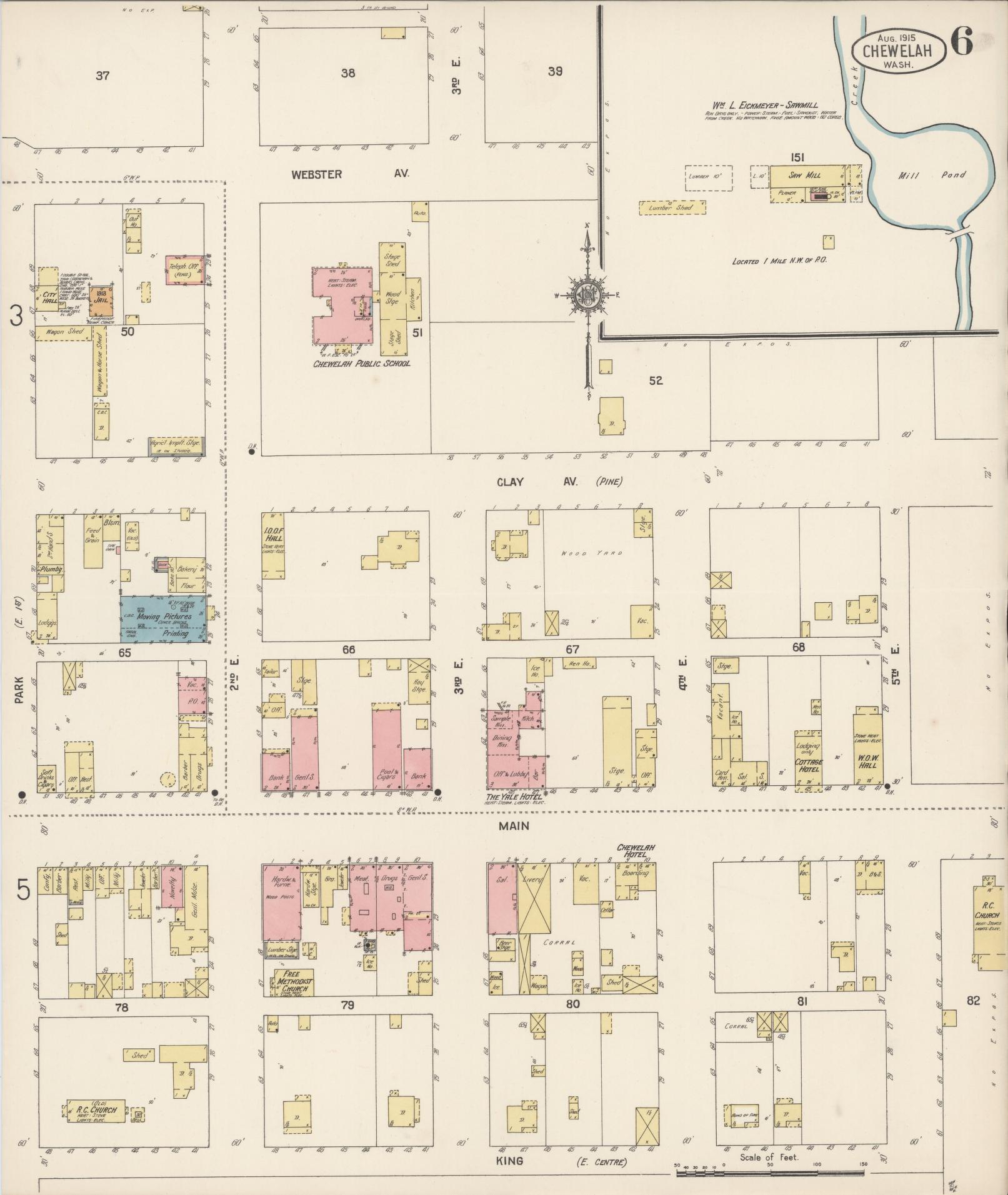 Sanborn Fire Insurance Map from Chewelah, Stevens County, Washington (1915), Sheet #0006 - Complete Map Set gallery image, historic Sanborn map, vintage wall art, Washington Washington