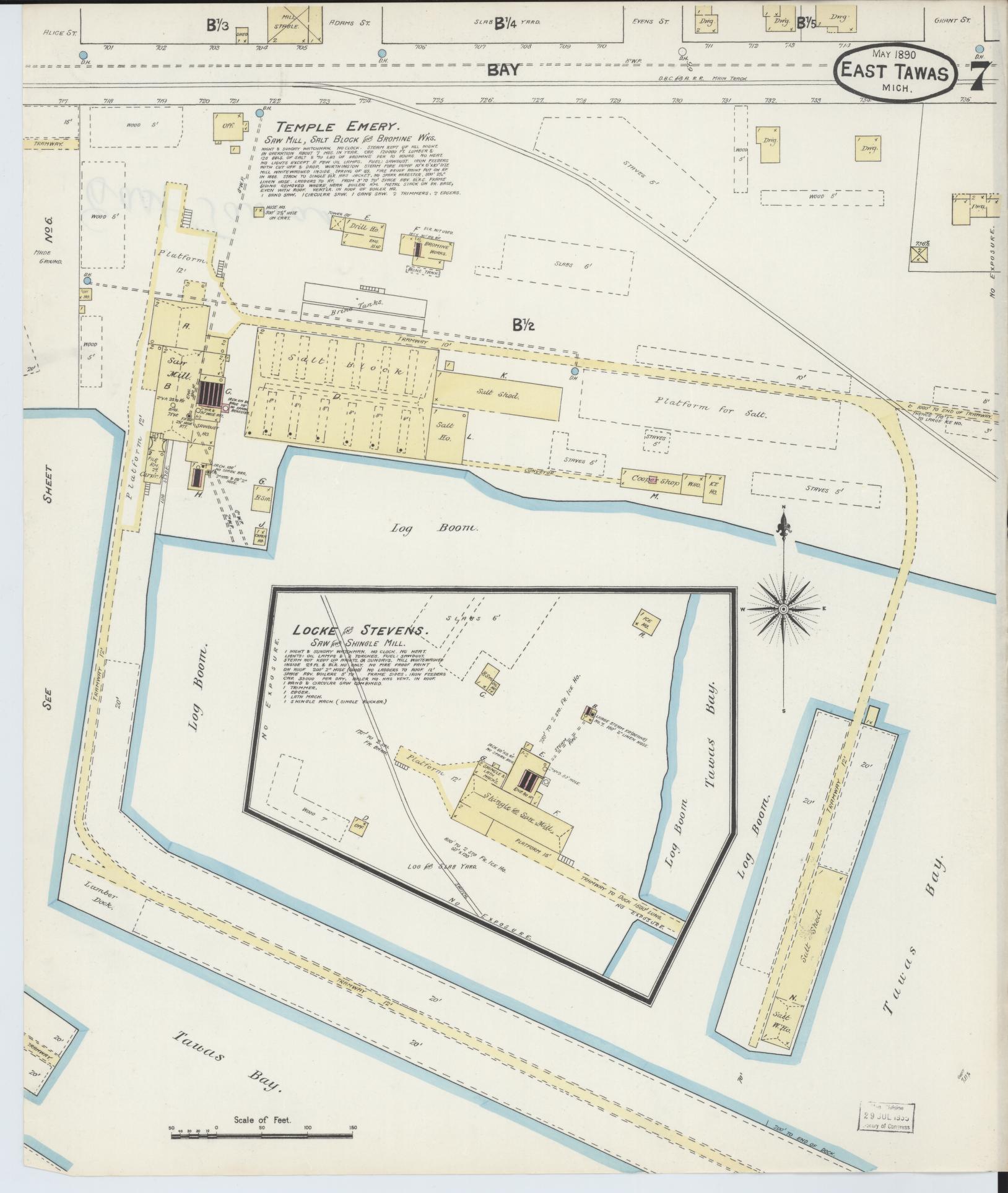 Sanborn Fire Insurance Map from East Tawas, Iosco County, Michigan (1890), Sheet #0007 - Historic Sanborn Fire Insurance Map Print, vintage old map wall art, antique decor, genealogy gift, Michigan Michigan map