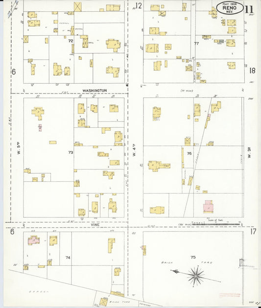 Sanborn Fire Insurance Map from Reno, Washoe County, Nevada (1906), Sheet #0011 - Historic Sanborn Fire Insurance Map Print, vintage old map wall art, antique decor, genealogy gift, Nevada Nevada map