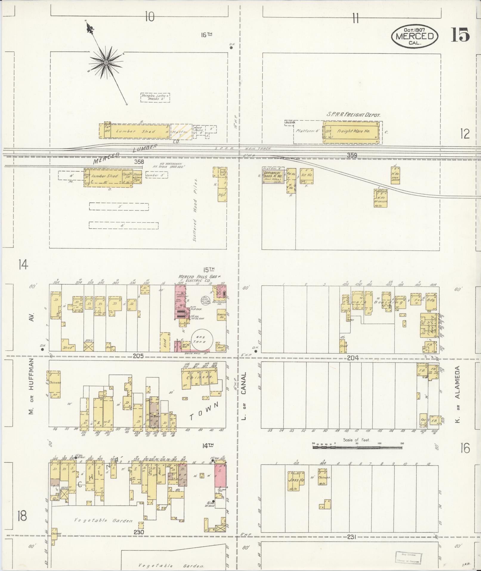 Sanborn Fire Insurance Map from Merced, Merced County, California (1907), Sheet #0015 - Complete Map Set gallery image, historic Sanborn map, vintage wall art, California California