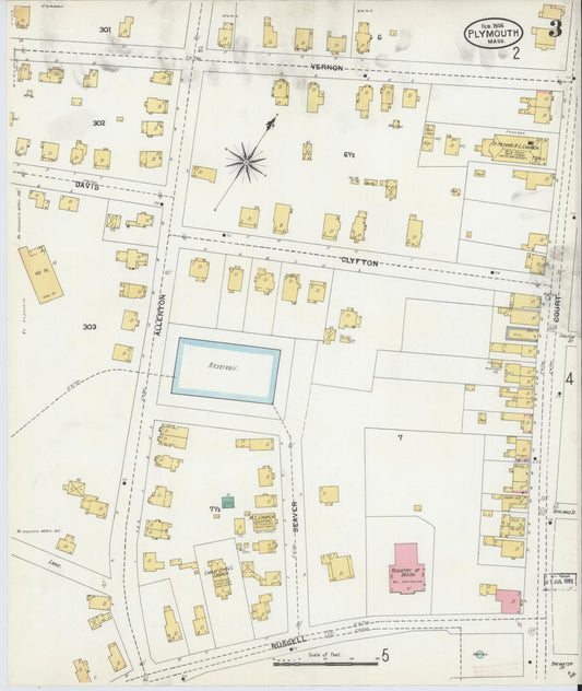 Sanborn Fire Insurance Map from Plymouth, Plymouth County, Massachusetts (1906), Sheet #0003 - Historic Sanborn Fire Insurance Map Print, vintage old map wall art, antique decor, genealogy gift, Massachusetts Massachusetts map