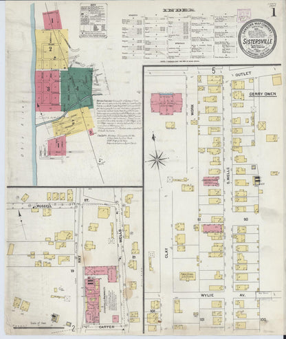 Sanborn Fire Insurance Map from Sistersville, Tyler County, West Virginia (1907), Sheet #0001 - Complete Map Set gallery image, historic Sanborn map, vintage wall art, West Virginia West Virginia