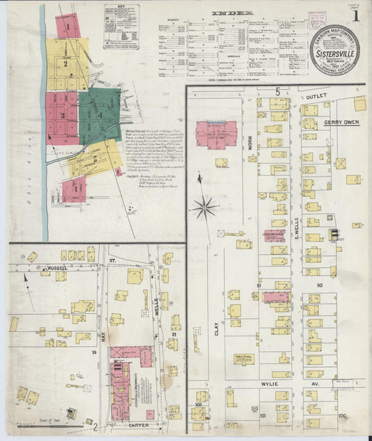 Sanborn Fire Insurance Map from Sistersville, Tyler County, West Virginia (1907), Sheet #0001 - Complete Map Set gallery image, historic Sanborn map, vintage wall art, West Virginia West Virginia