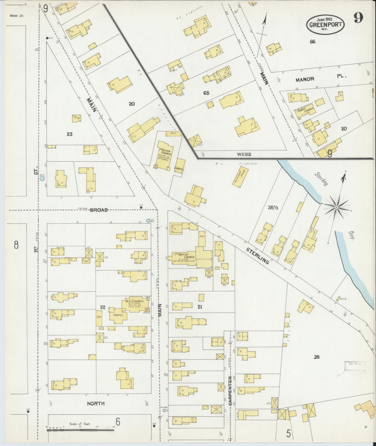 Sanborn Fire Insurance Map from Greenport, Suffolk County, New York (1902), Sheet #0009 - Historic Sanborn Fire Insurance Map Print, vintage old map wall art, antique decor, genealogy gift, New York New York map