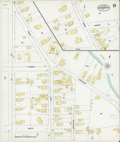 Sanborn Fire Insurance Map from Greenport, Suffolk County, New York (1902), Sheet #0009 - Historic Sanborn Fire Insurance Map Print, vintage old map wall art, antique decor, genealogy gift, New York New York map