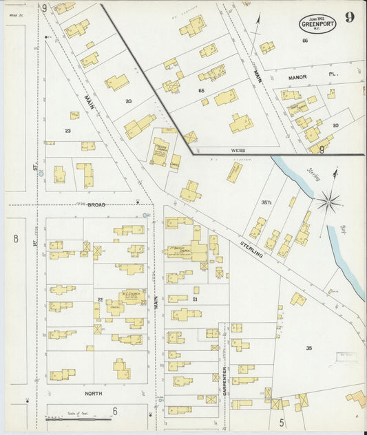 Sanborn Fire Insurance Map from Greenport, Suffolk County, New York (1902), Sheet #0009 - Historic Sanborn Fire Insurance Map Print, vintage old map wall art, antique decor, genealogy gift, New York New York map