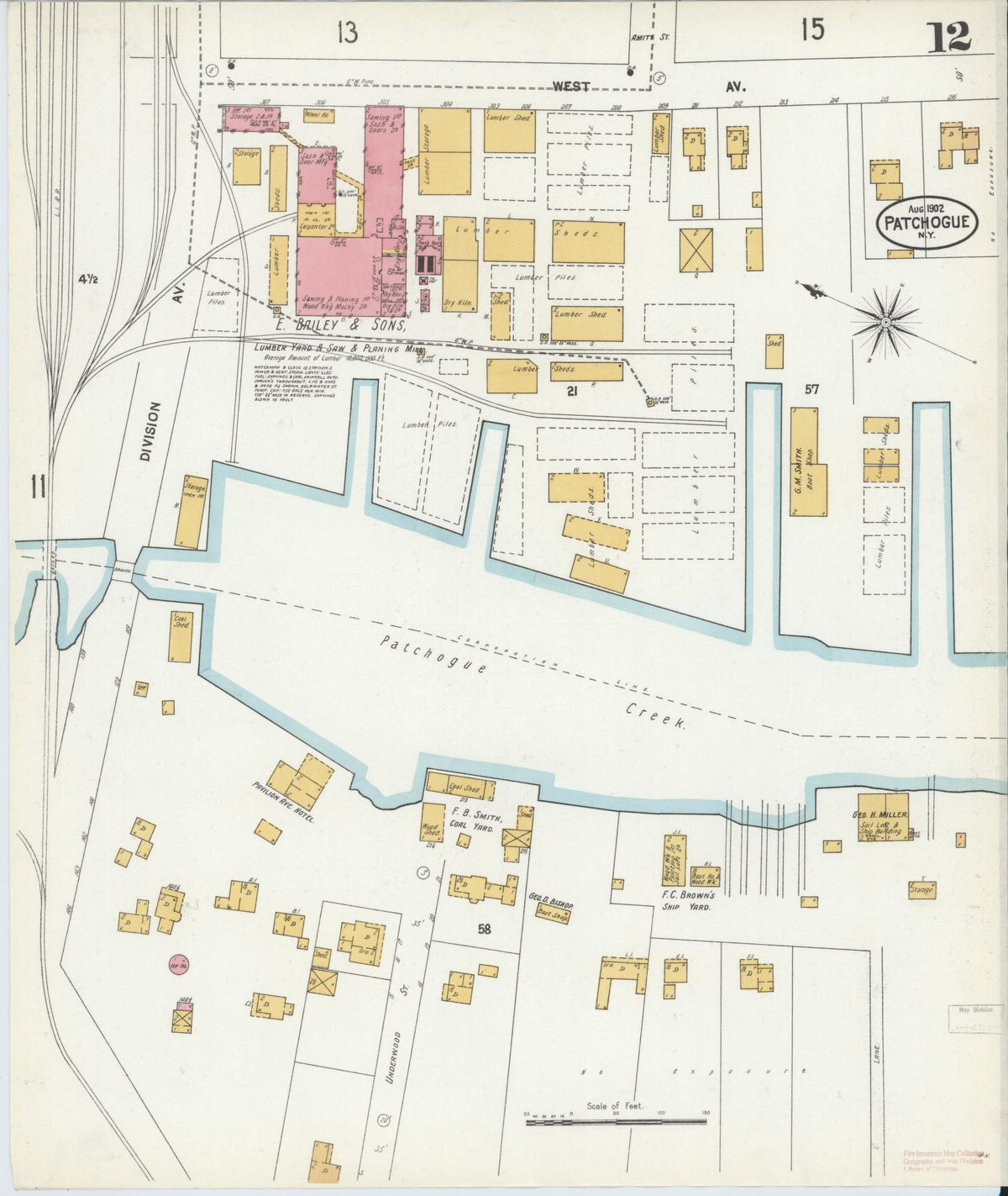 Sanborn Fire Insurance Map from Patchogue, Suffolk County, New York (1902), Sheet #0012 - Complete Map Set gallery image, historic Sanborn map, vintage wall art, New York New York