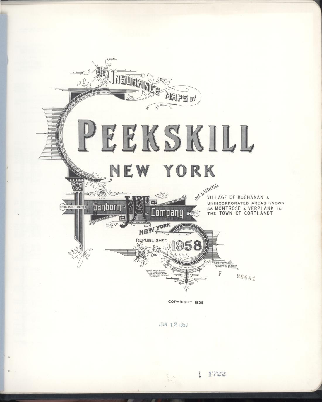 Sanborn Fire Insurance Map from Peekskill, Westchester County, New York (1958), Sheet #0001 - Historic Sanborn Fire Insurance Map Print, vintage old map wall art, antique decor, genealogy gift, New York New York map