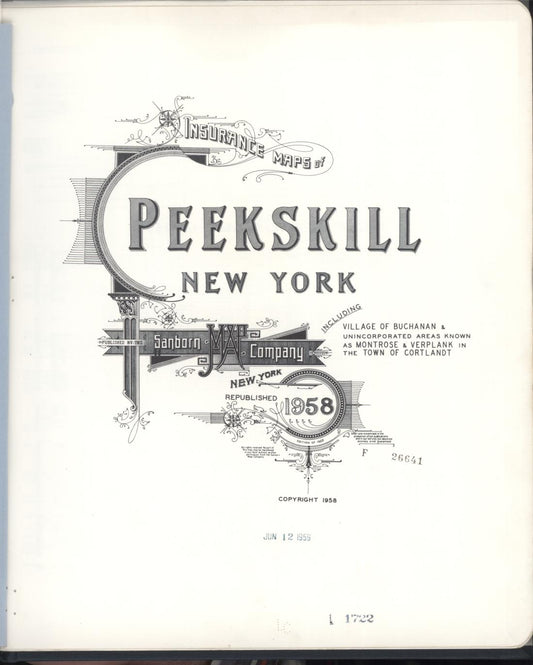 Sanborn Fire Insurance Map from Peekskill, Westchester County, New York (1958), Sheet #0001 - Historic Sanborn Fire Insurance Map Print, vintage old map wall art, antique decor, genealogy gift, New York New York map
