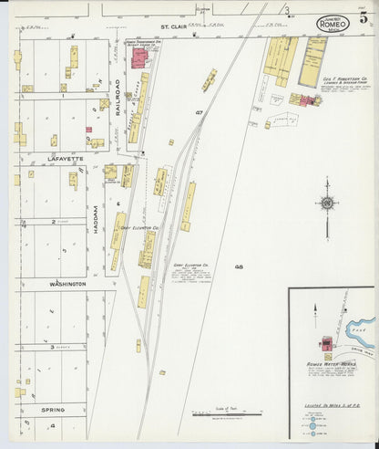 Sanborn Fire Insurance Map from Romeo, Macomb County, Michigan (1921), Sheet #0005 - Historic Sanborn Fire Insurance Map Print, vintage old map wall art, antique decor, genealogy gift, Michigan Michigan map