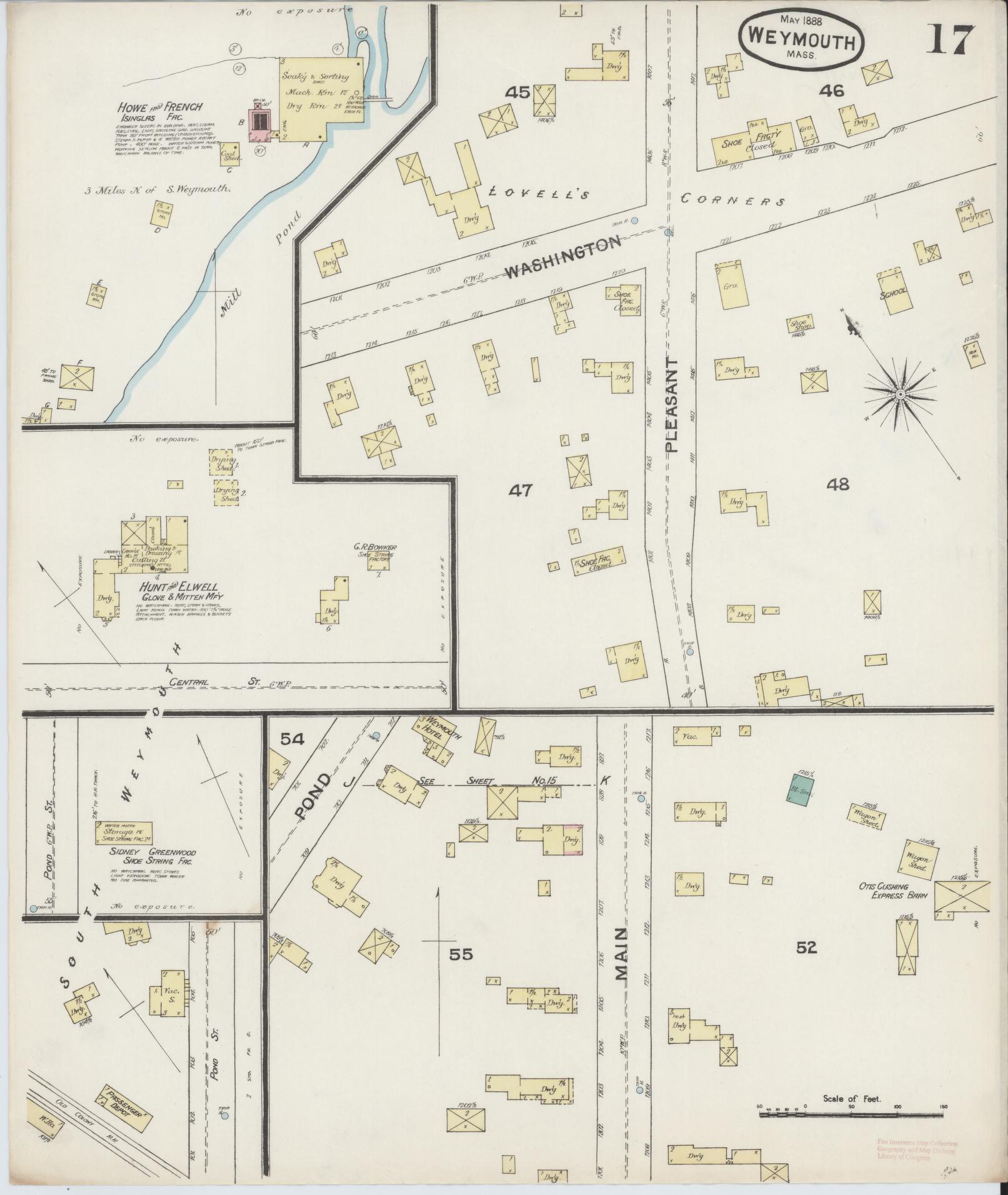 Sanborn Fire Insurance Map from Weymouth, Norfolk County, Massachusetts (1888), Sheet #0017 - Historic Sanborn Fire Insurance Map Print, vintage old map wall art, antique decor, genealogy gift, Massachusetts Massachusetts map